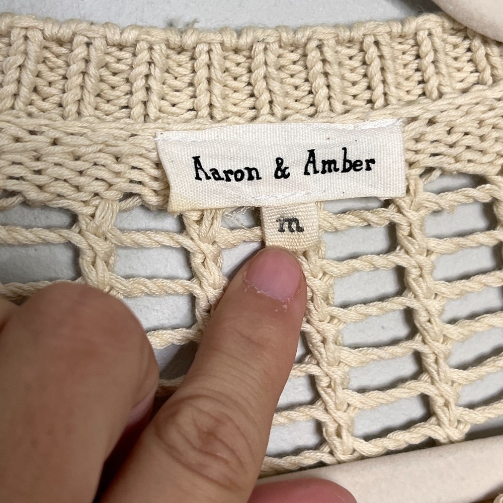 Aaron &‎ Amber Crochet Long Sleeve Sweater M Beige Neutral Boho Chic Cottagecore - Picture 6 of 10